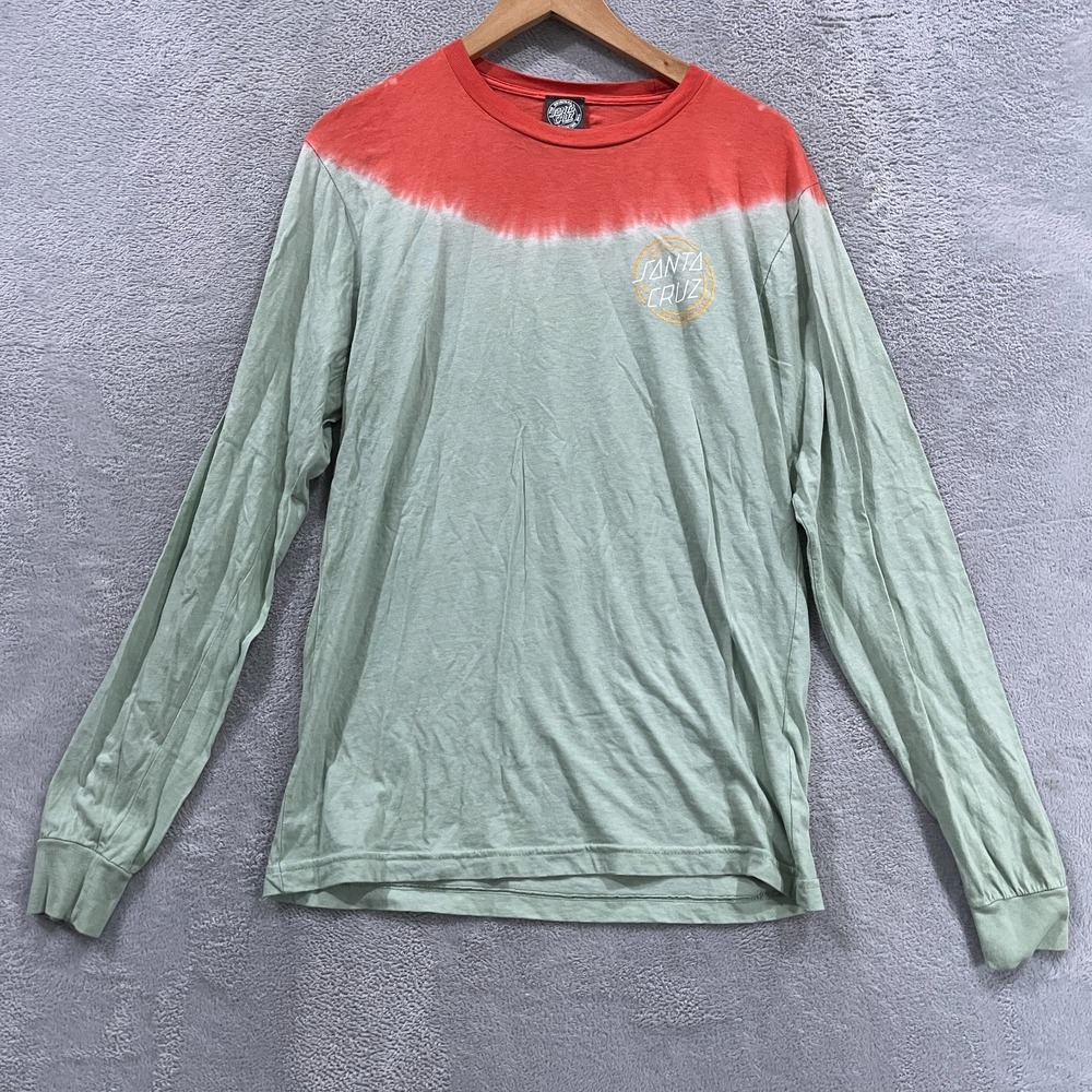 Santa Cruz Skateboards Shirt Mens M Coral Green Dip Dye Long Sleeve Pullover Tee